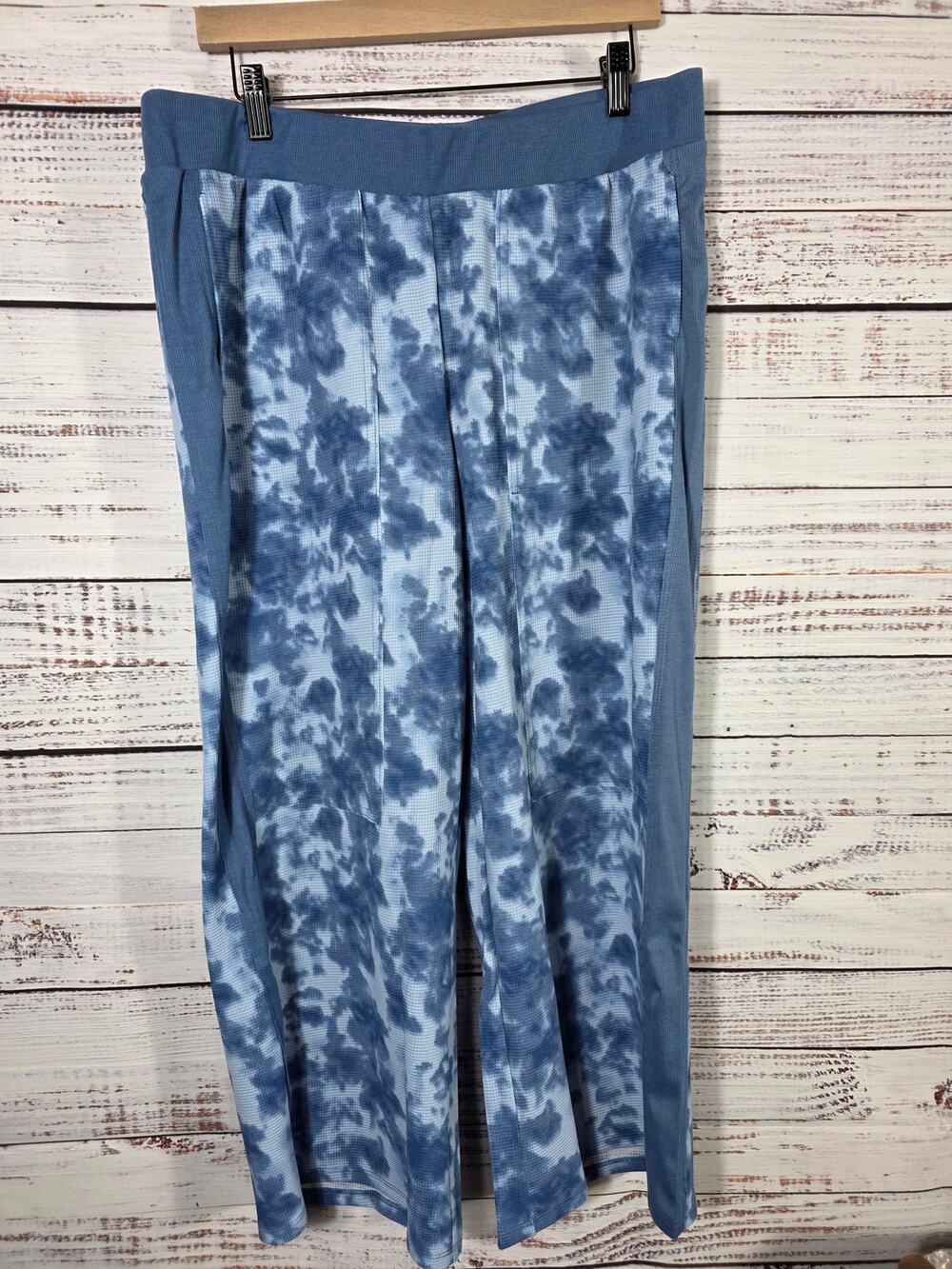 LOGO by Lori Goldstein LIFE Blue Tie-Dye Wide Leg Lounge Pants L Soft knit